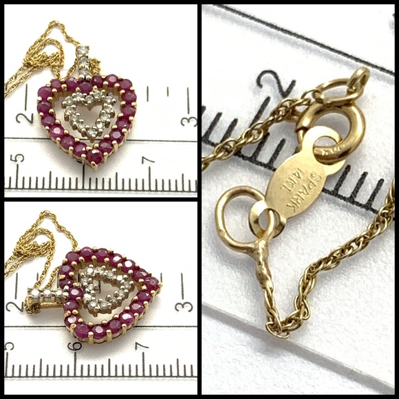 14k Yellow Gold Ruby & Diamond Cutout ♥️ Necklace - Picture 7 of 8